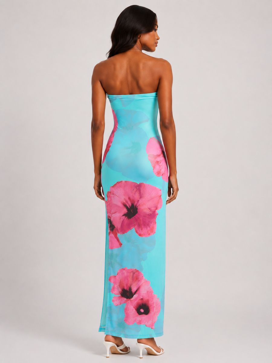 Lipa Aqua Strapless Mesh Long Dress