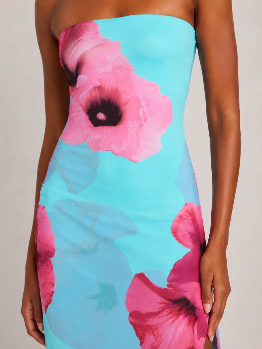 Lipa Aqua Strapless Mesh Long Dress