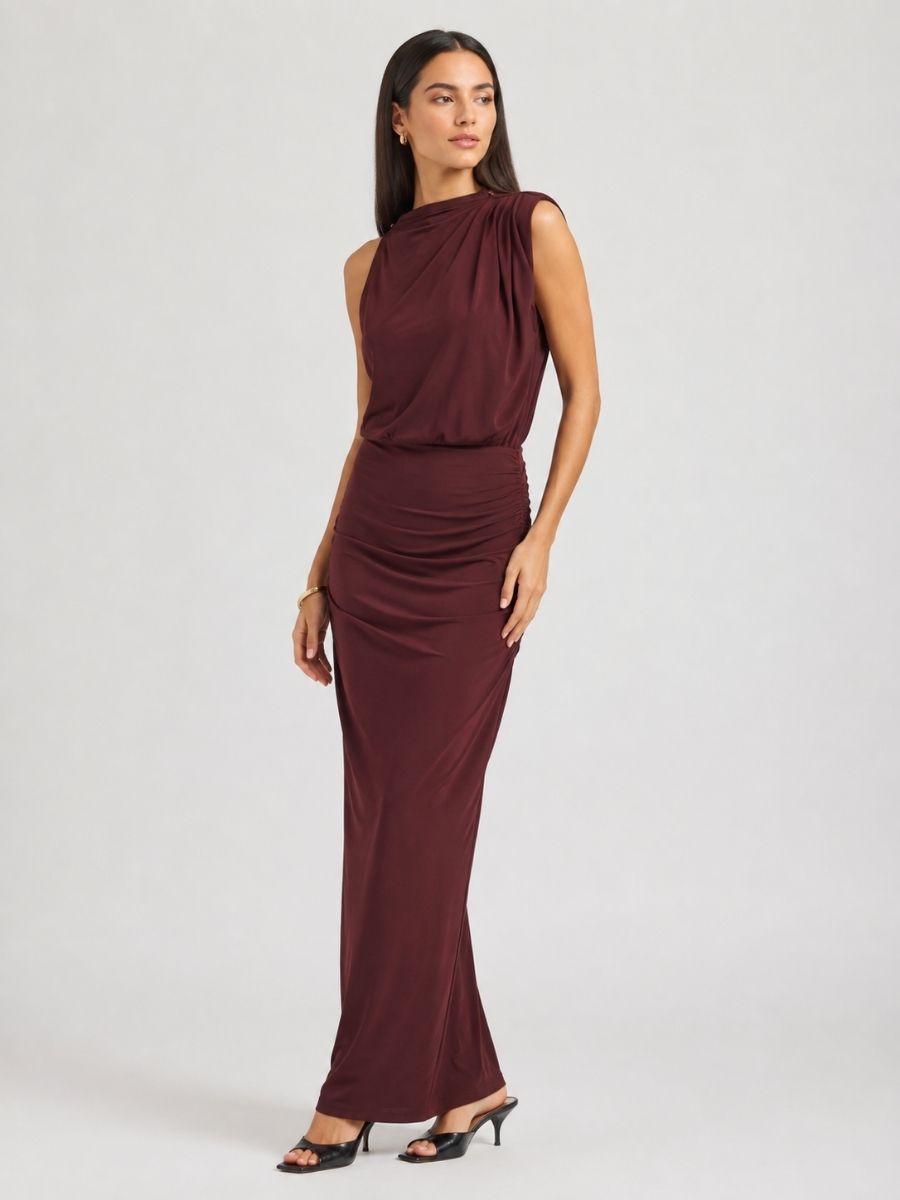 Umaira High Neck Asymmetrical Maxi Dress