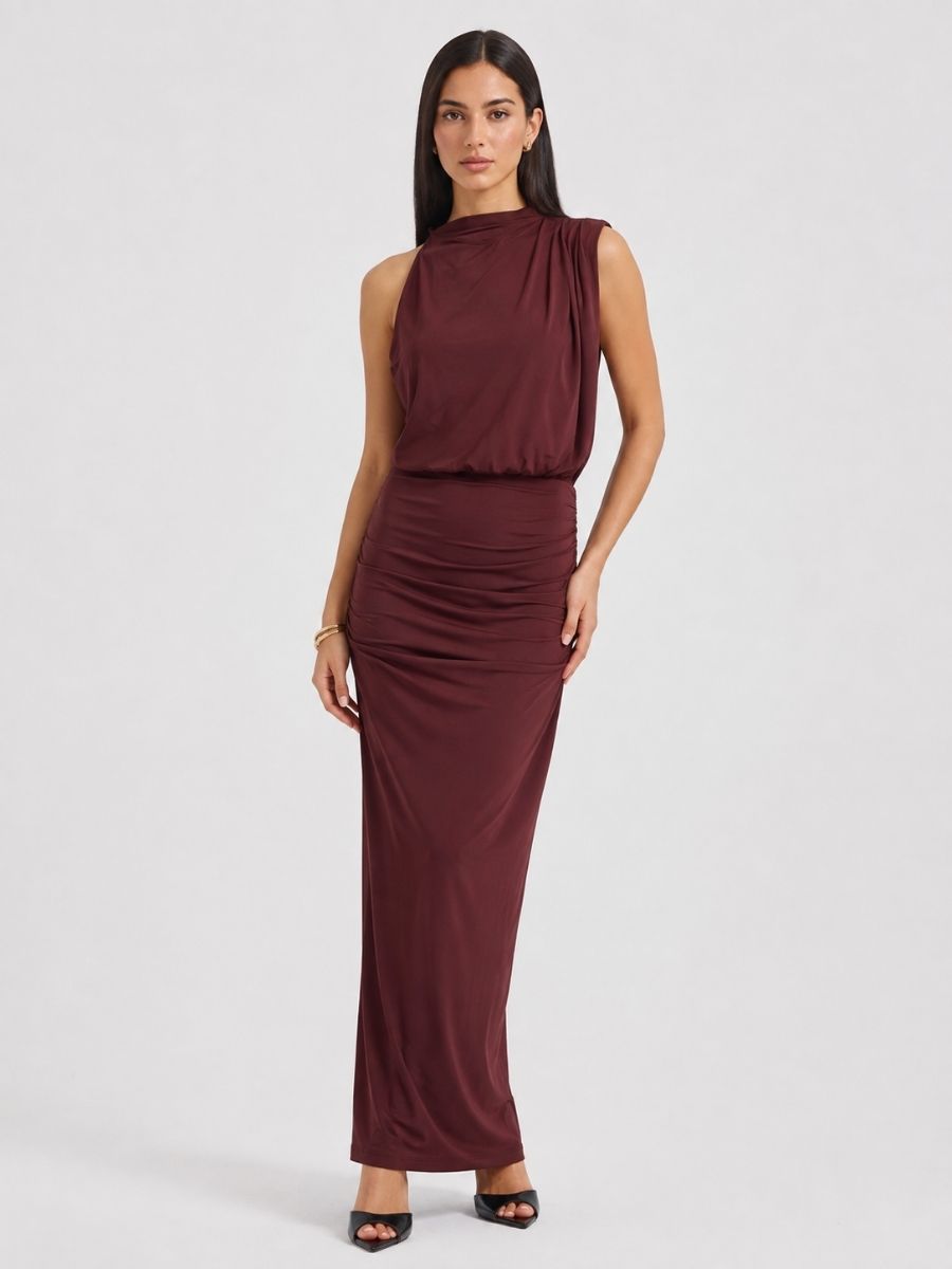 Umaira High Neck Asymmetrical Maxi Dress
