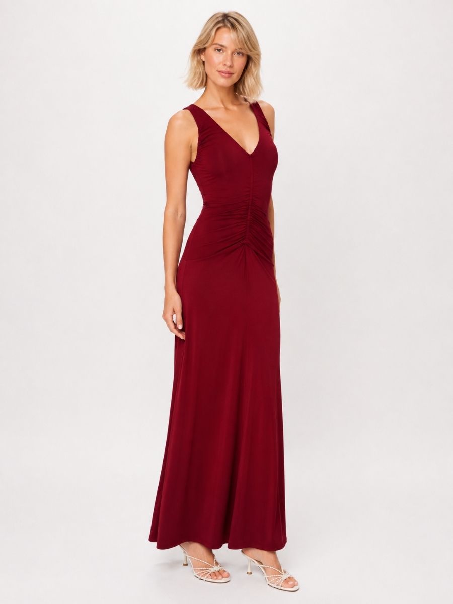 Perrie V-Neck Ruched Maxi Dress