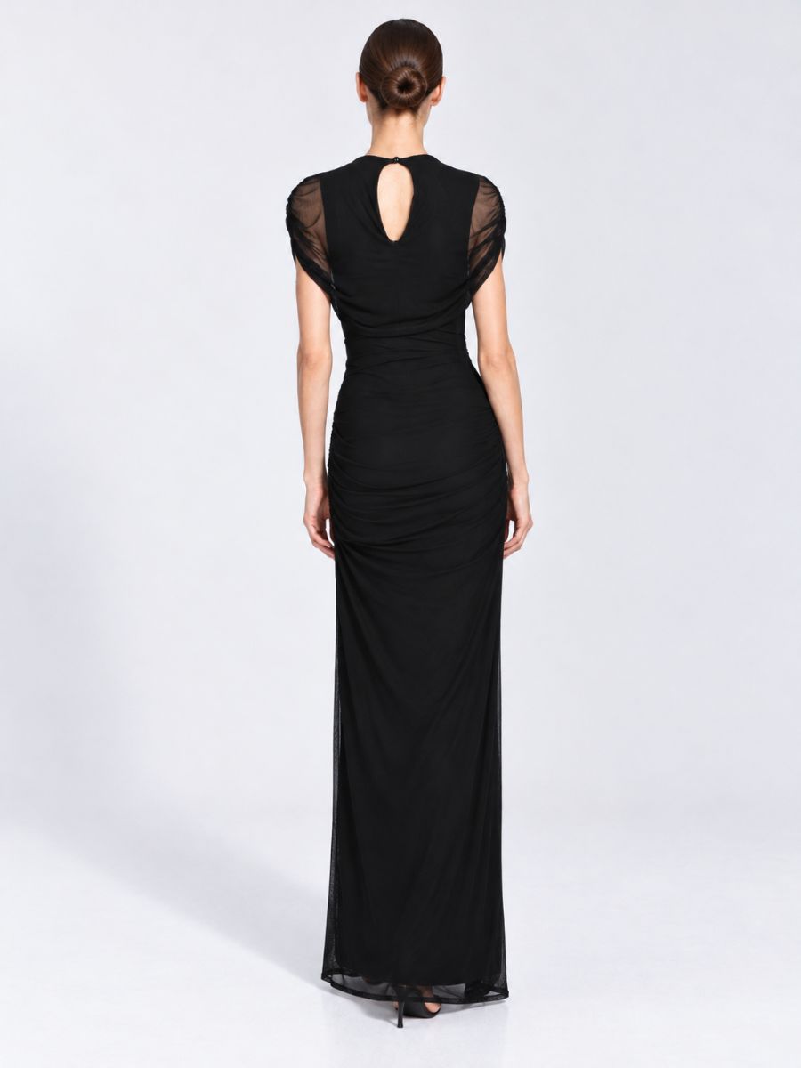London Mesh Cape Maxi Dress