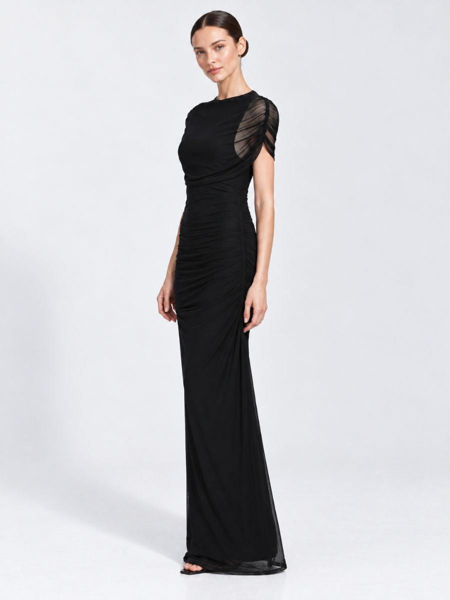London Mesh Cape Maxi Dress