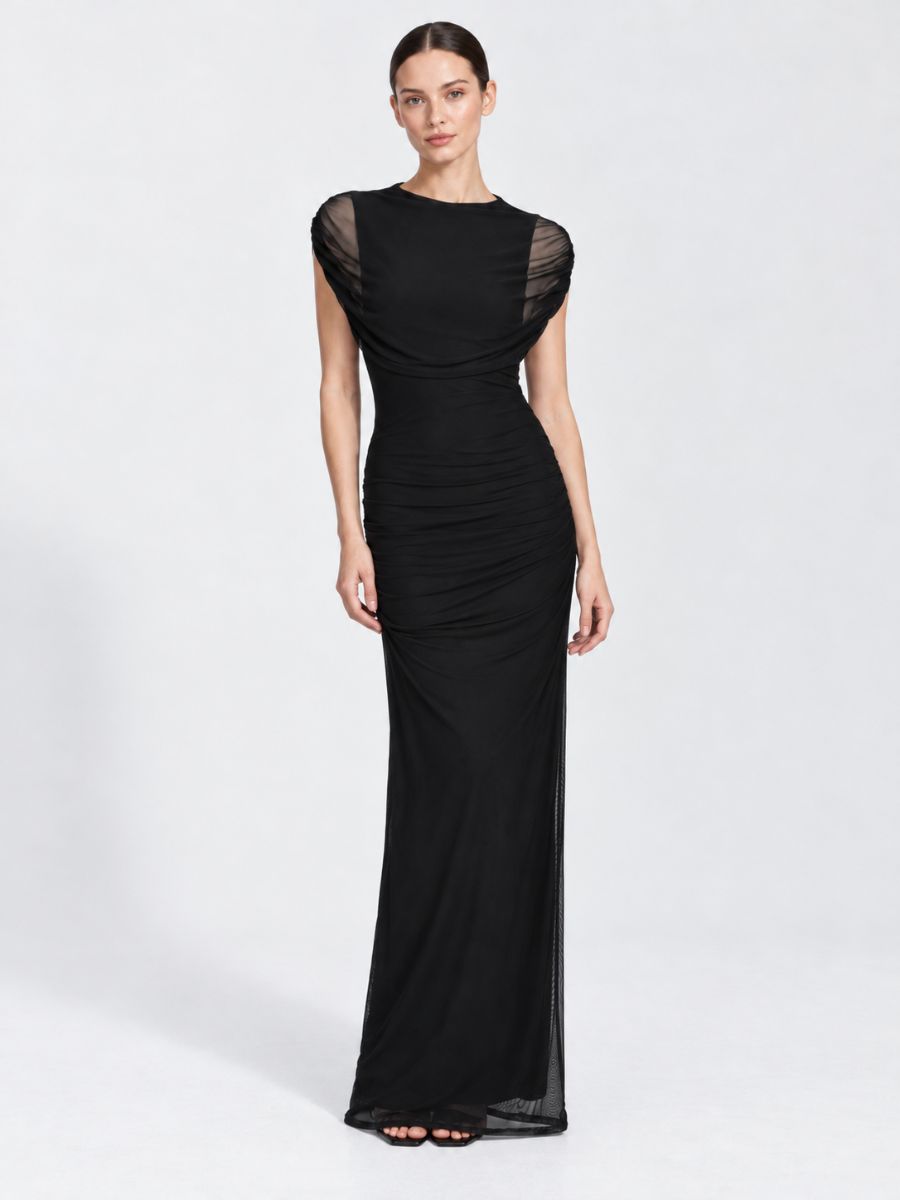 London Mesh Cape Maxi Dress