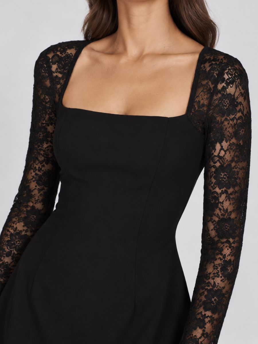 Valerie Square Neck Lace Mini Dress