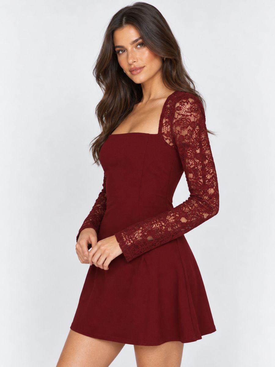 Valerie Square Neck Lace Mini Dress