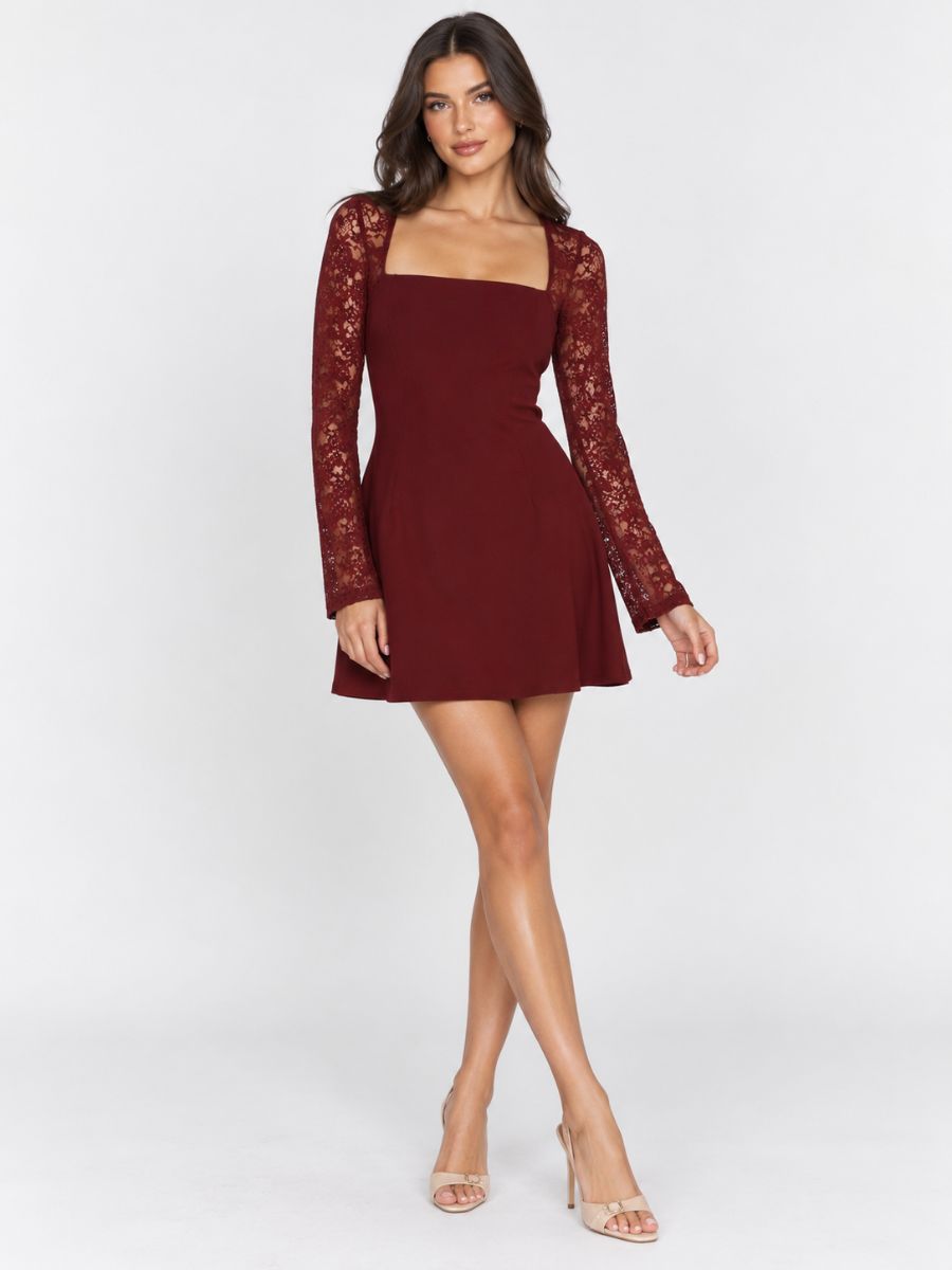 Valerie Square Neck Lace Mini Dress