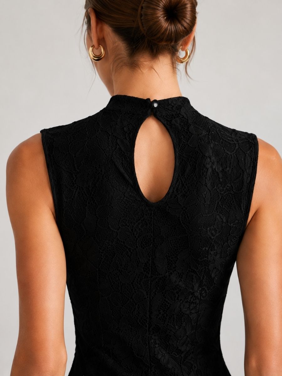 Alyn Mock Neck Lace Overlay Dress