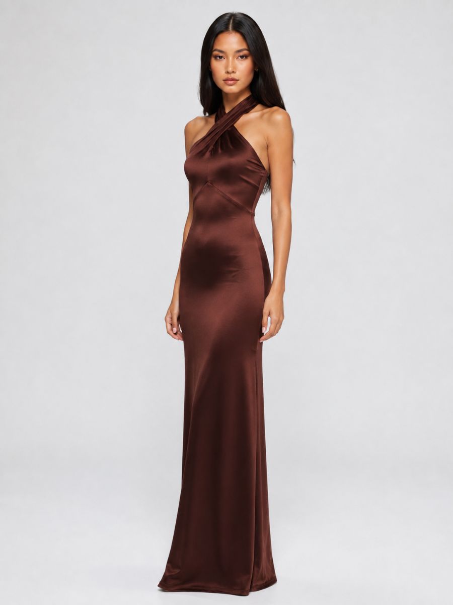 Rosie Satin Halter Maxi Dress