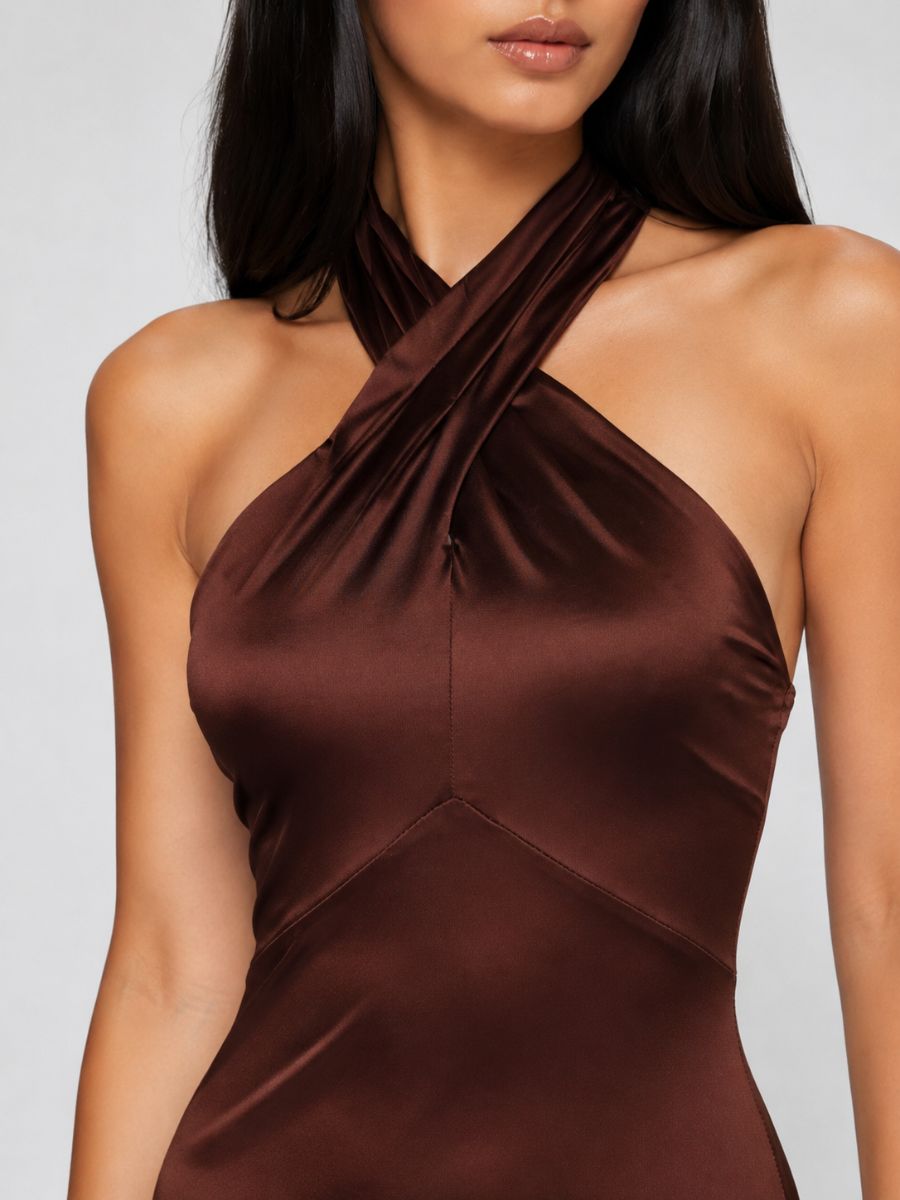 Rosie Satin Halter Maxi Dress