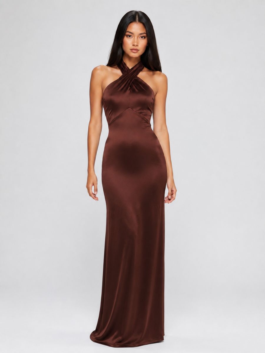 Rosie Satin Halter Maxi Dress