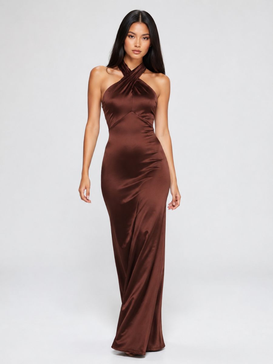 Rosie Satin Halter Maxi Dress