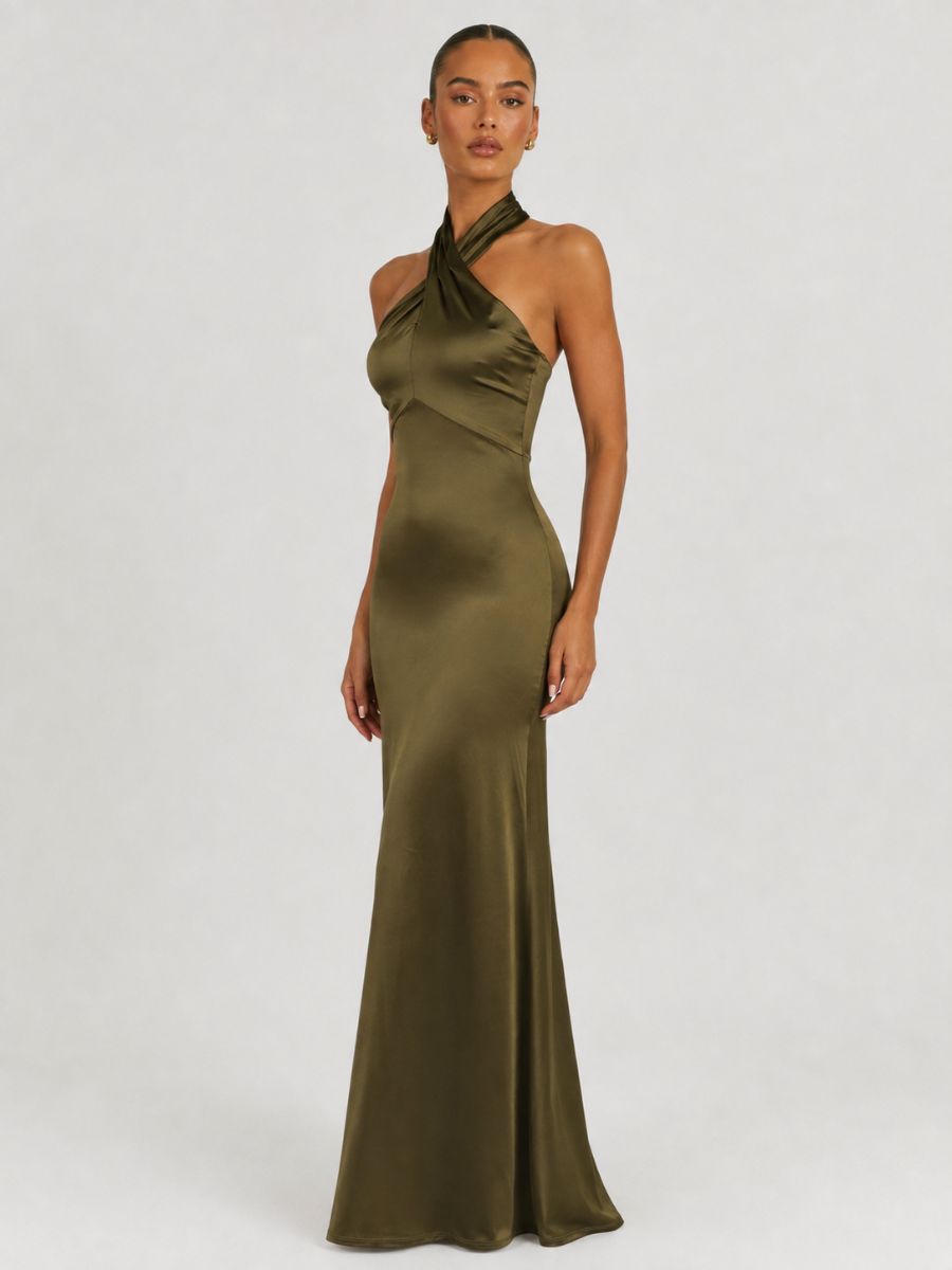 Rosie Satin Halter Maxi Dress