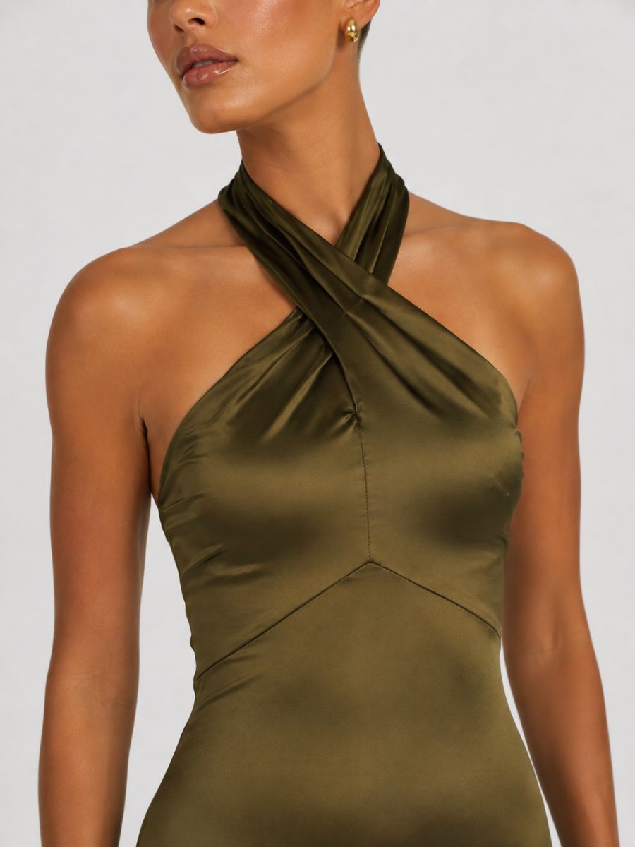Rosie Satin Halter Maxi Dress