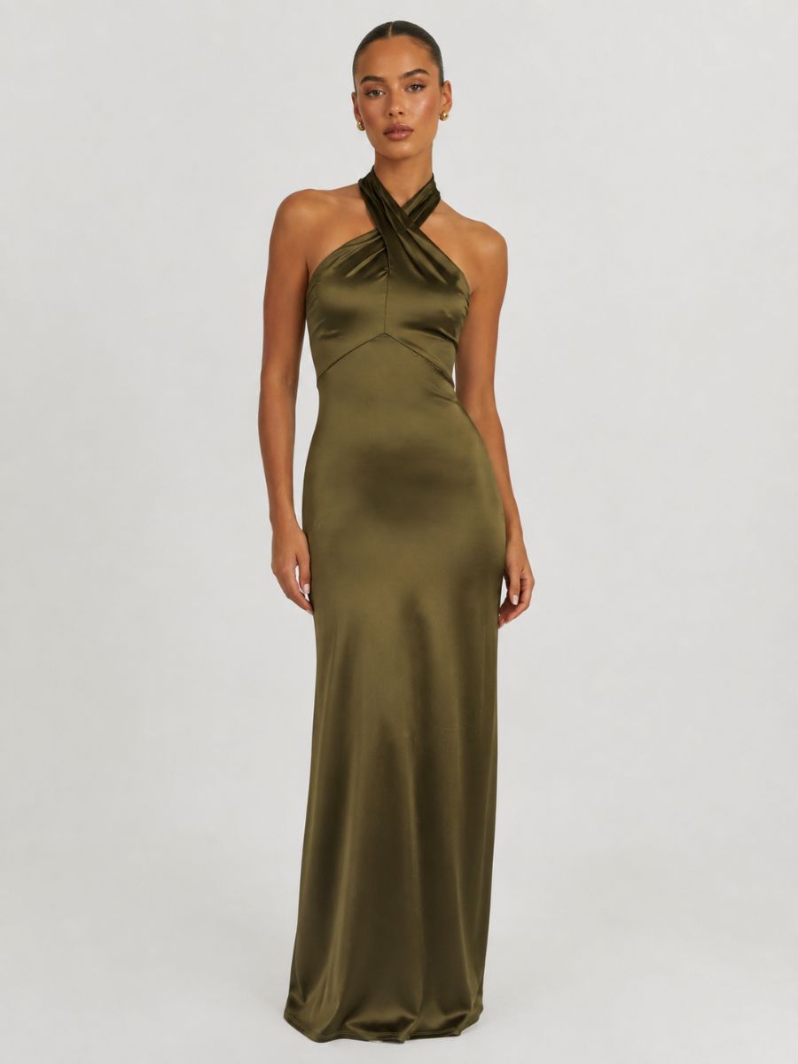 Rosie Satin Halter Maxi Dress