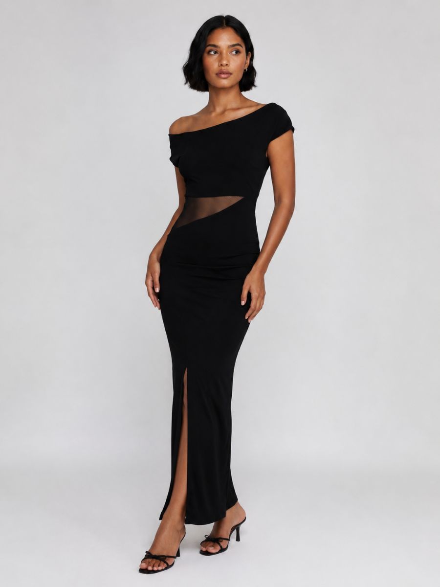 Veda Mesh Side Peep Midi Dress