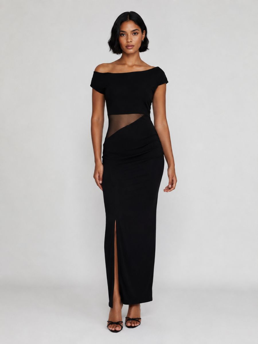 Veda Mesh Side Peep Midi Dress