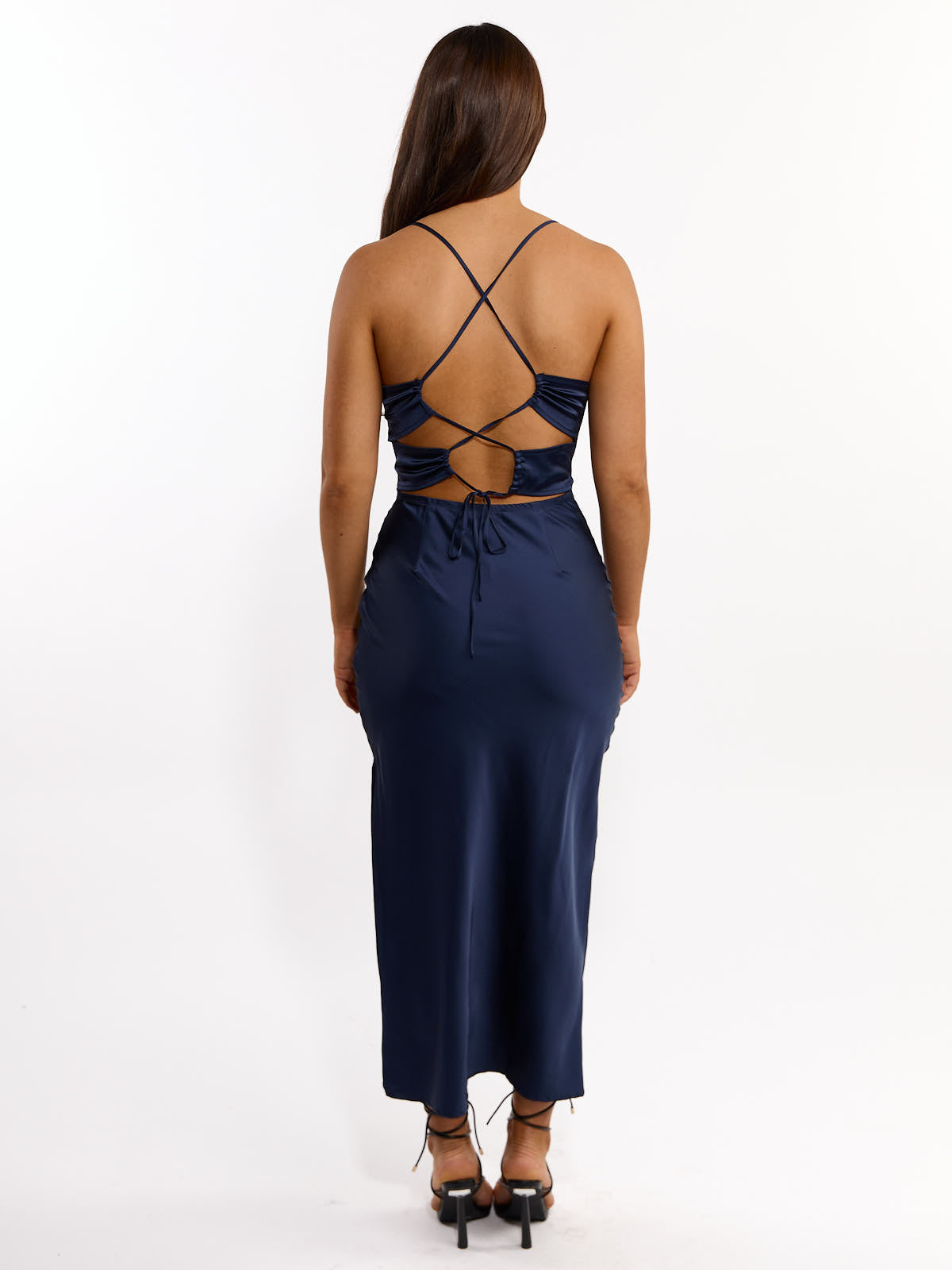 Bogota Solid Tie Back Satin Midi Dress