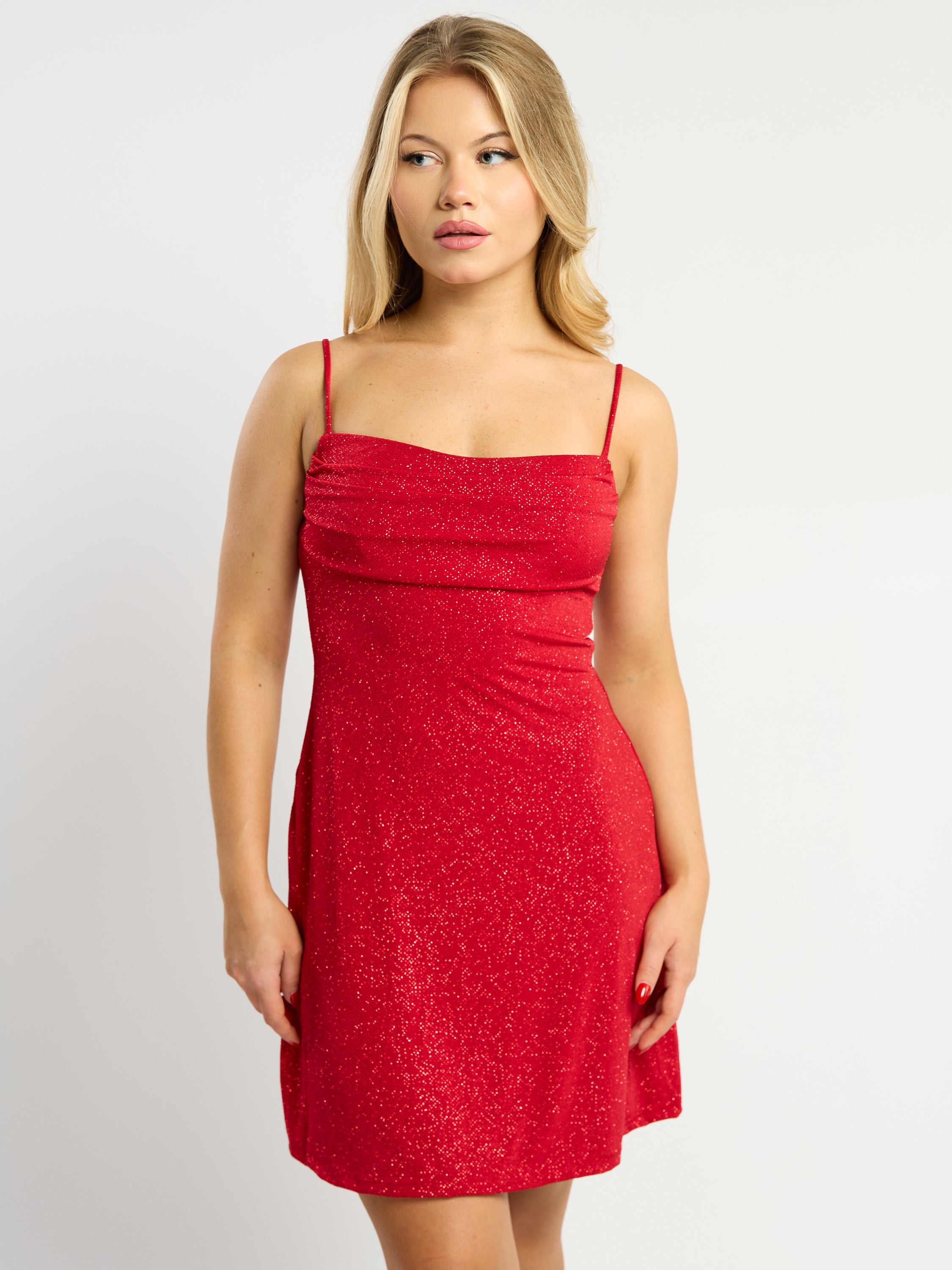 Mindy Slinky Glitter Cowl Mini Dress