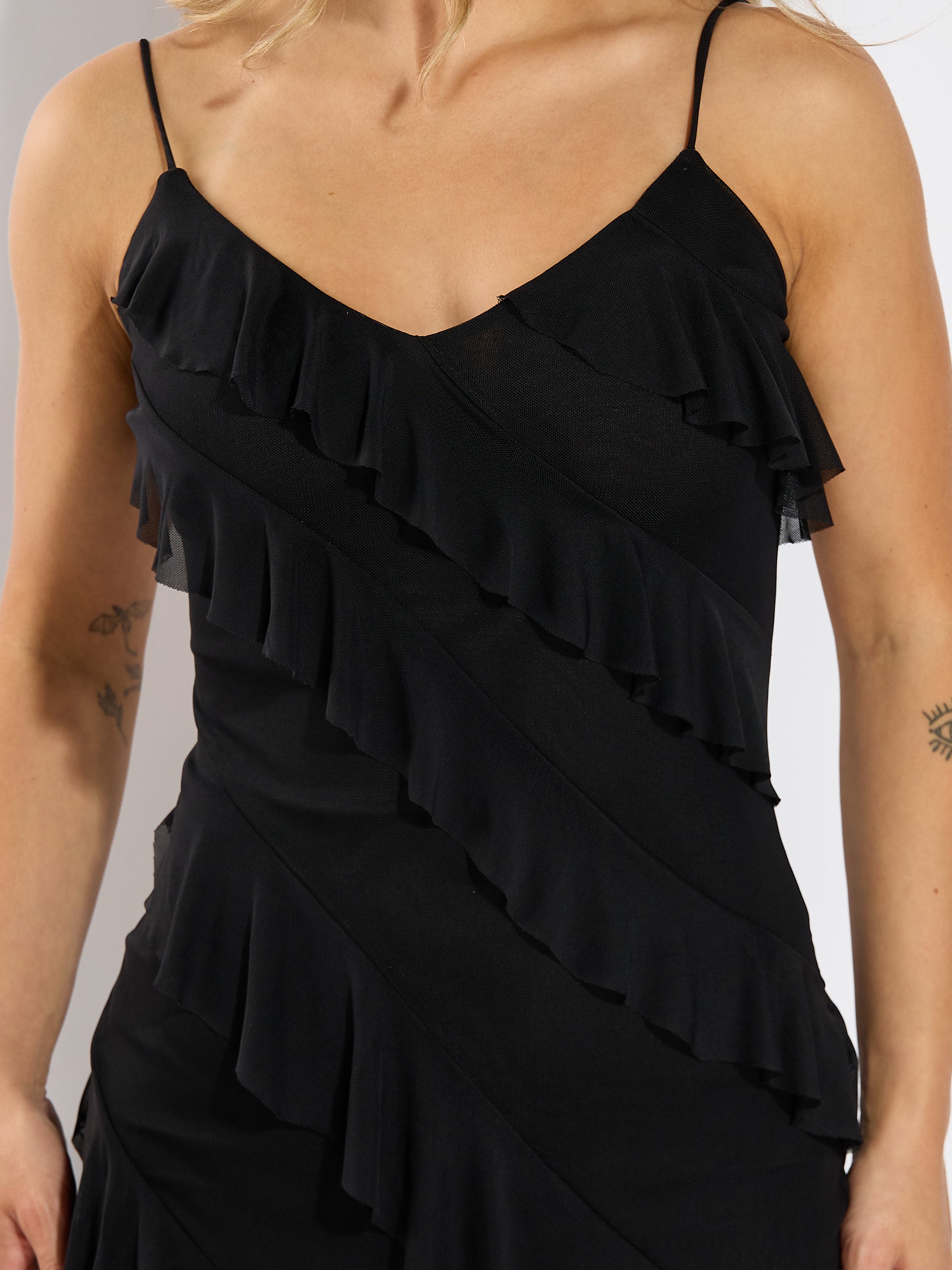 R&B Ruffle Side Slit Maxi Dress