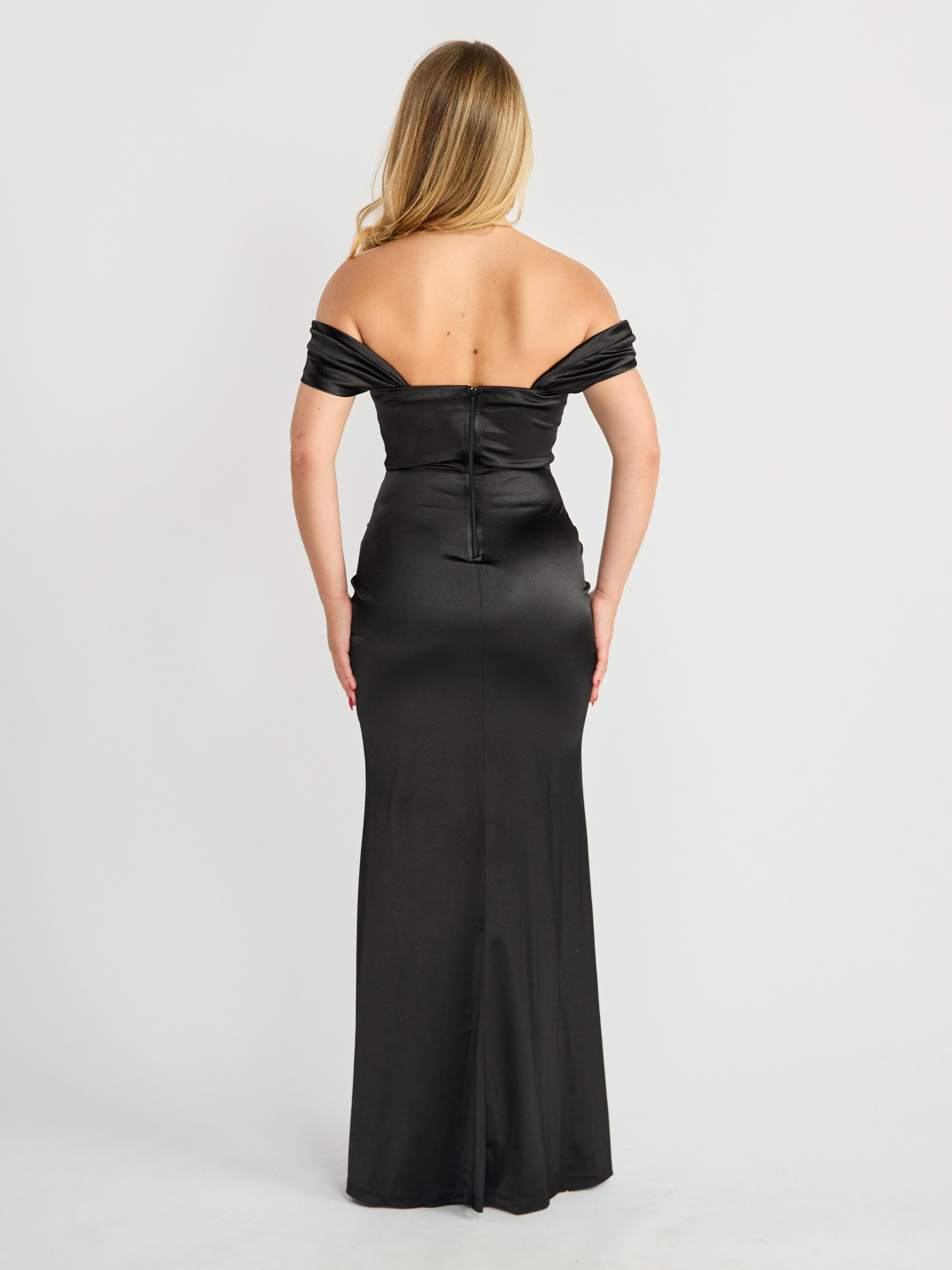 Justine Off-The-Shoulder Satin Drape Maxi Dress