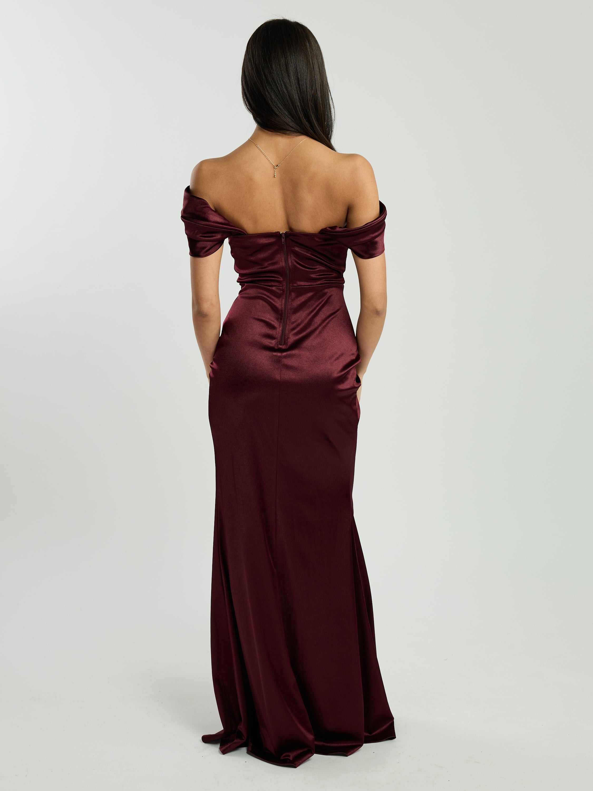 Justine Off-The-Shoulder Satin Drape Maxi Dress