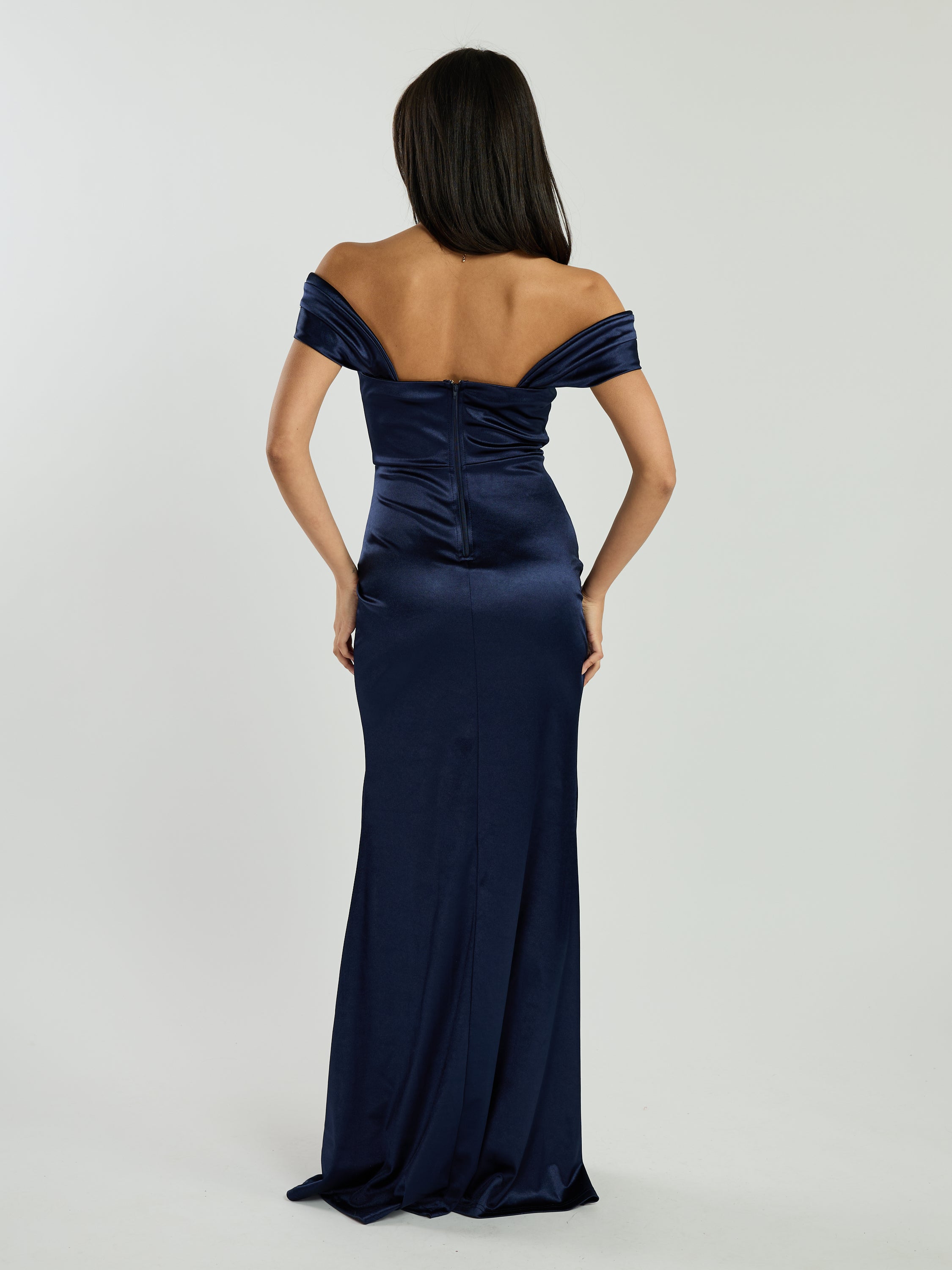 Justine Off-The-Shoulder Satin Drape Maxi Dress