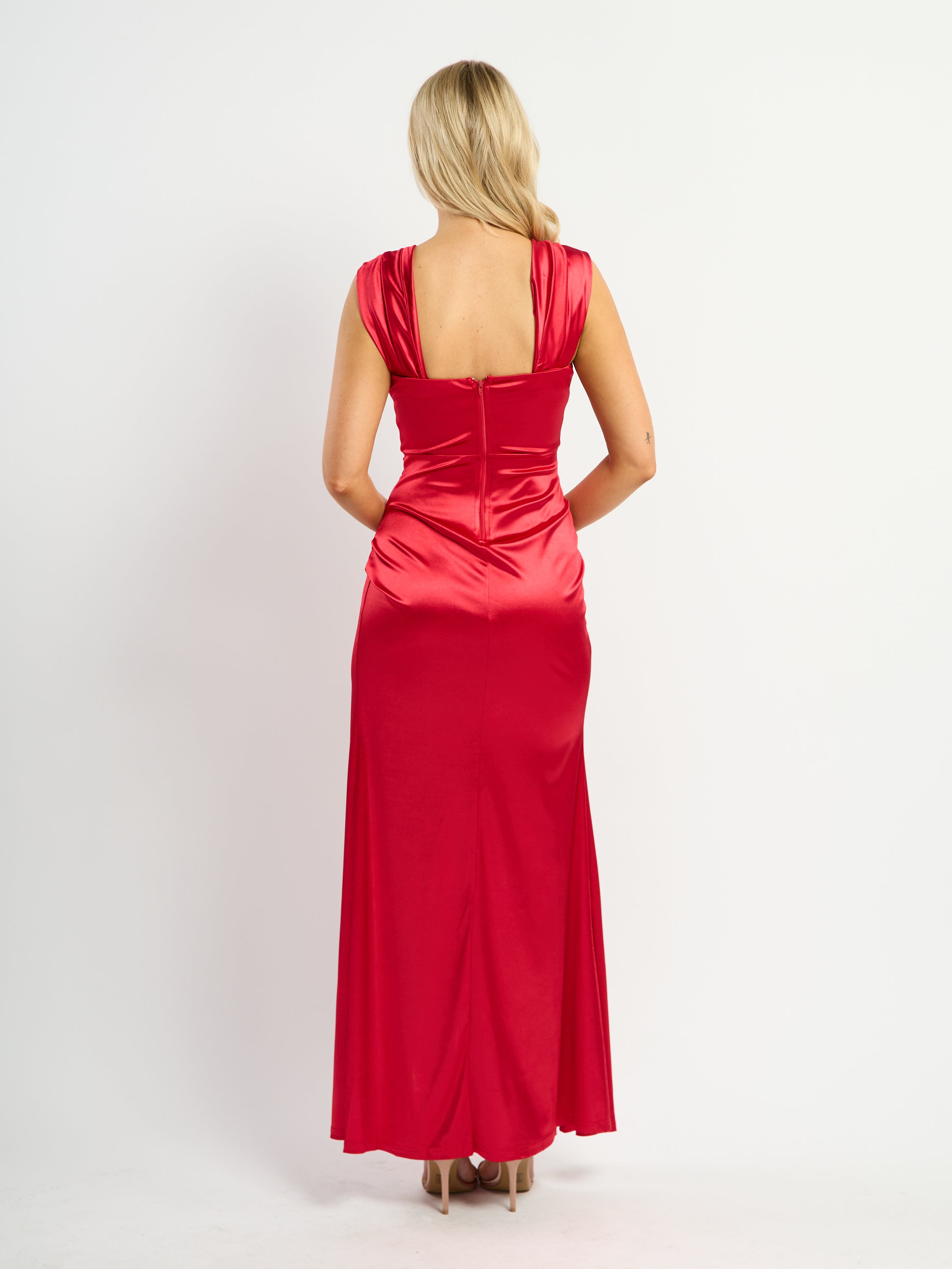 Justine Off-The-Shoulder Satin Drape Maxi Dress
