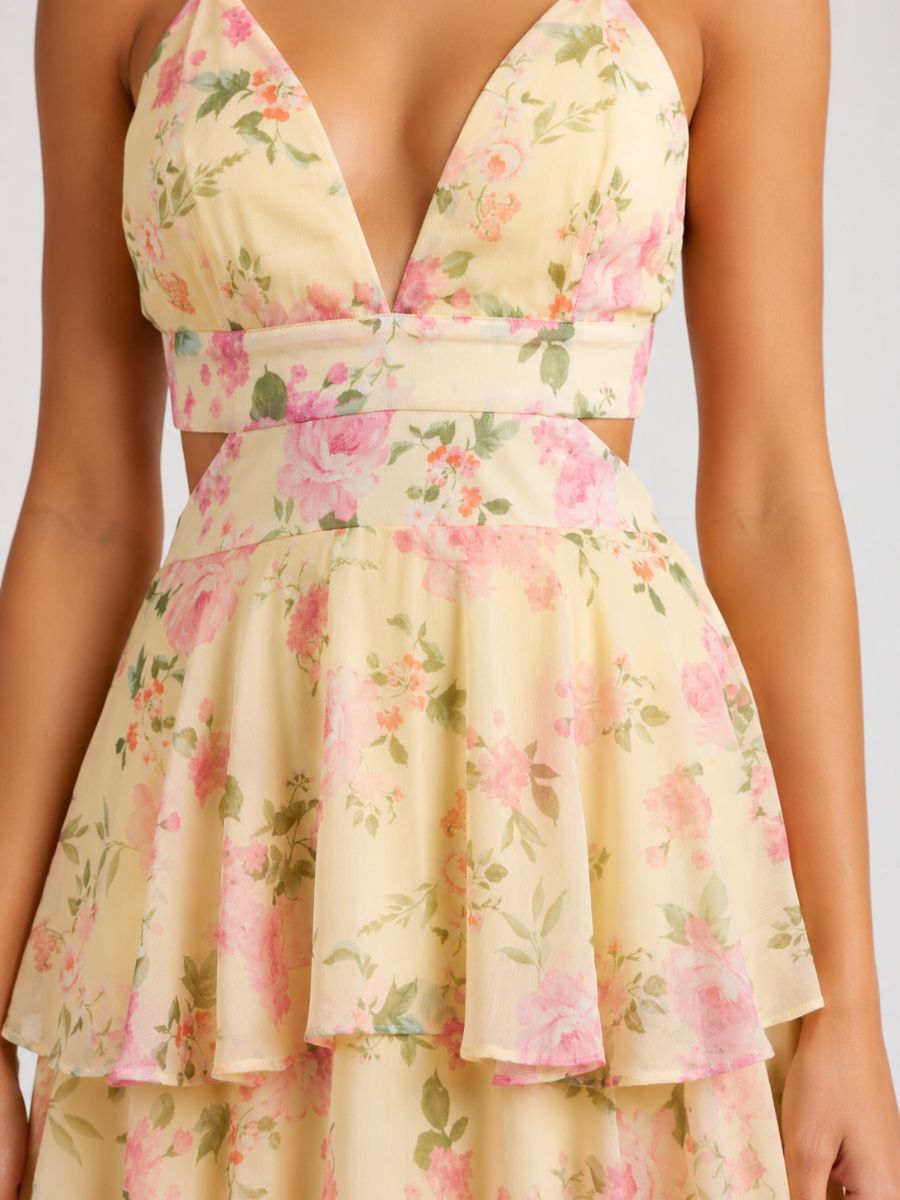 Blair Floral Print Chiffon Tiered Maxi Dress