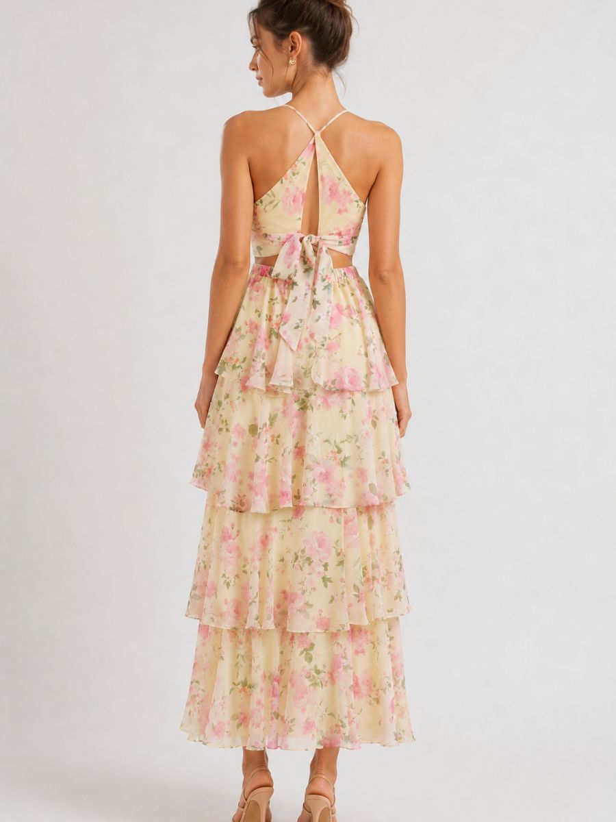 Blair Floral Print Chiffon Tiered Maxi Dress