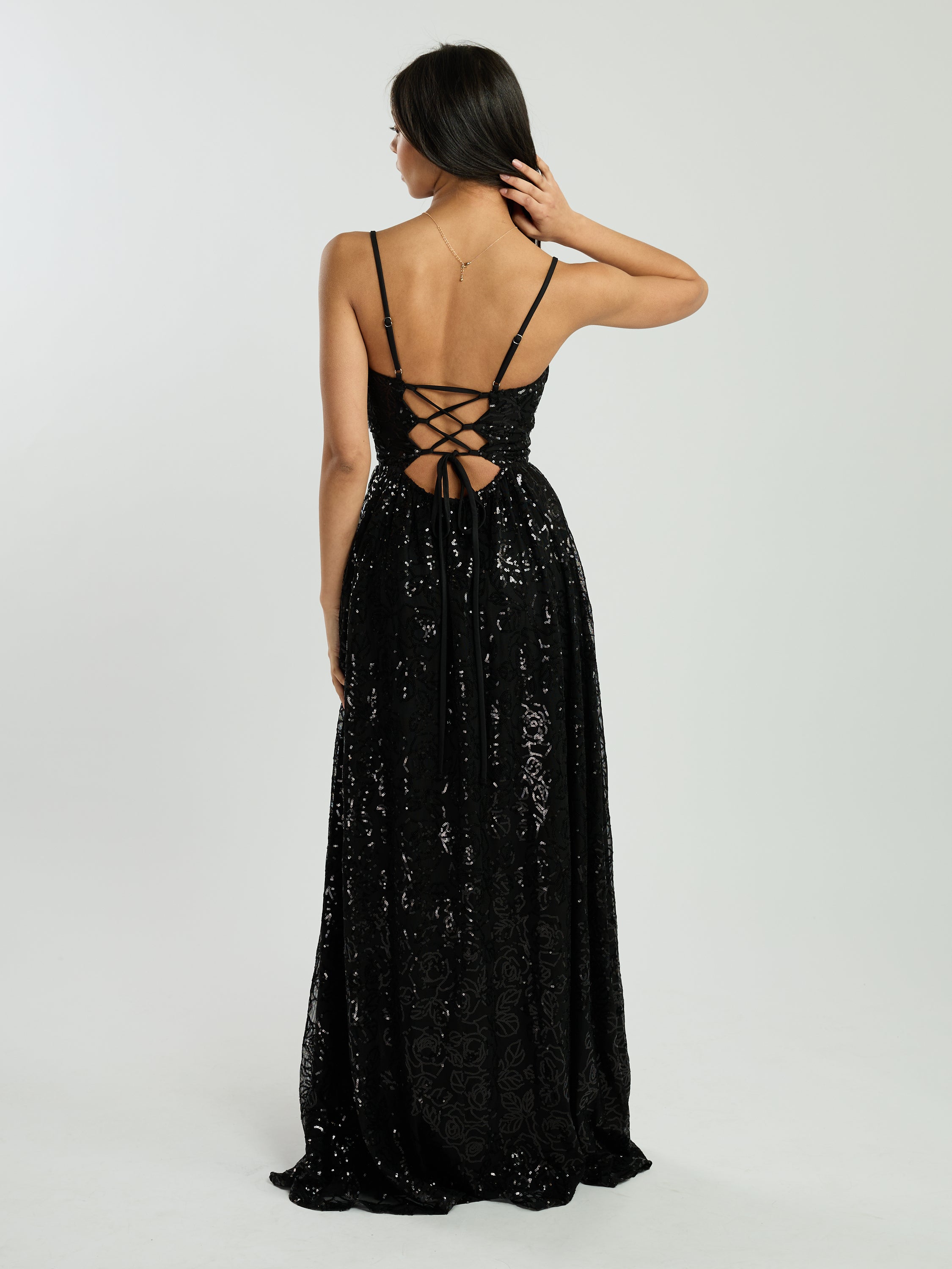Flora Sequin Tie Back Maxi Dress