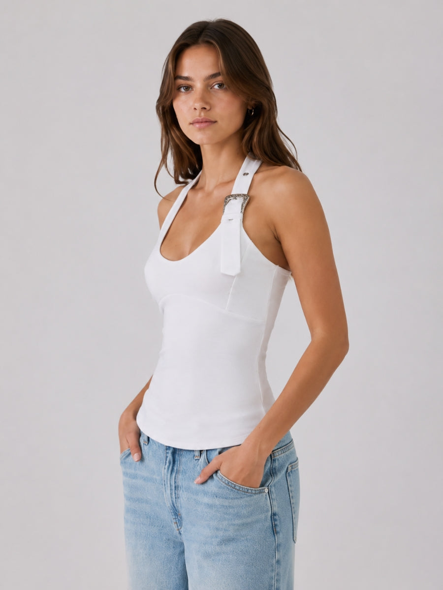 Sadie Halter Buckle Top