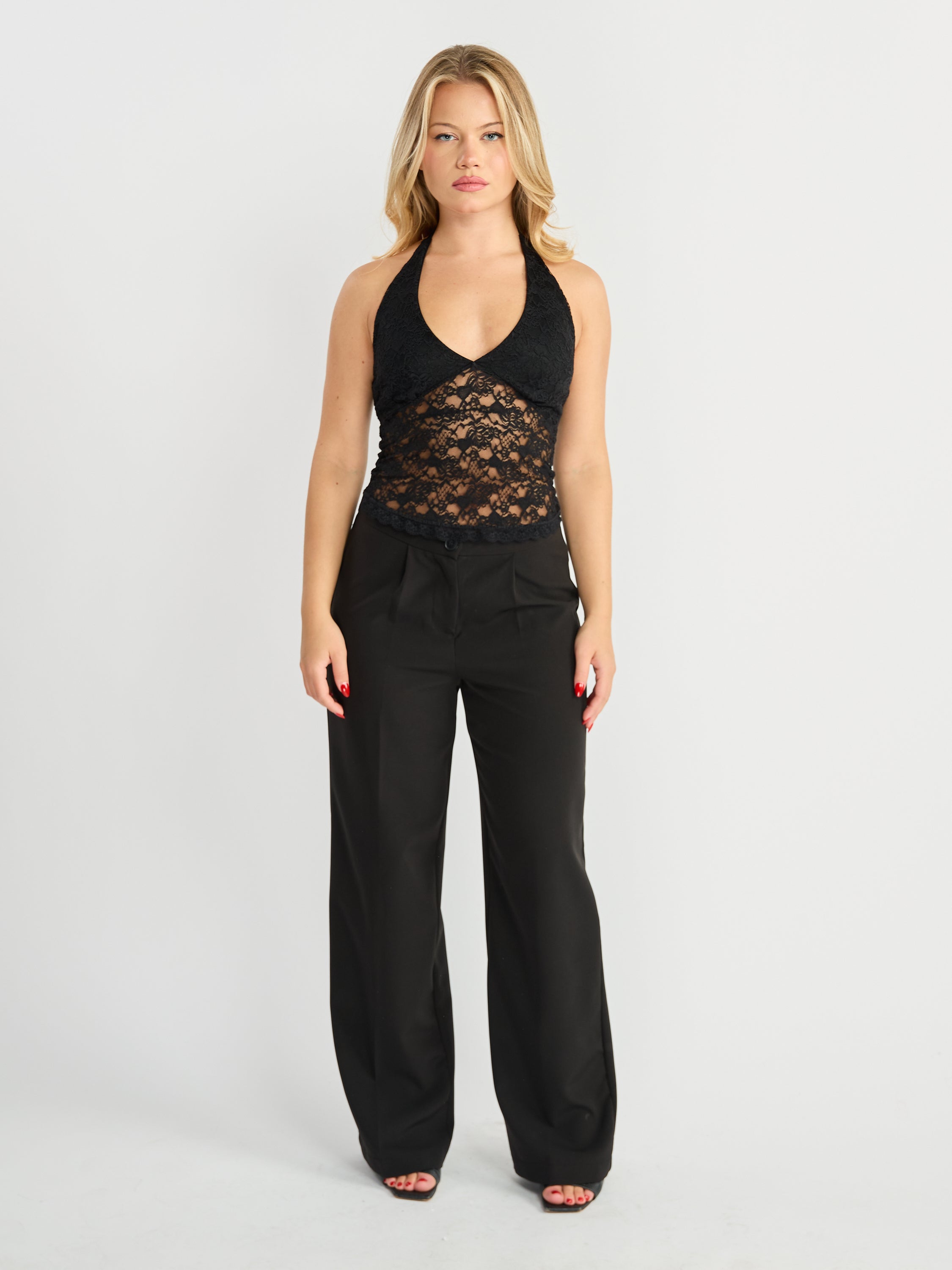 Lace Halter V-Neck Top