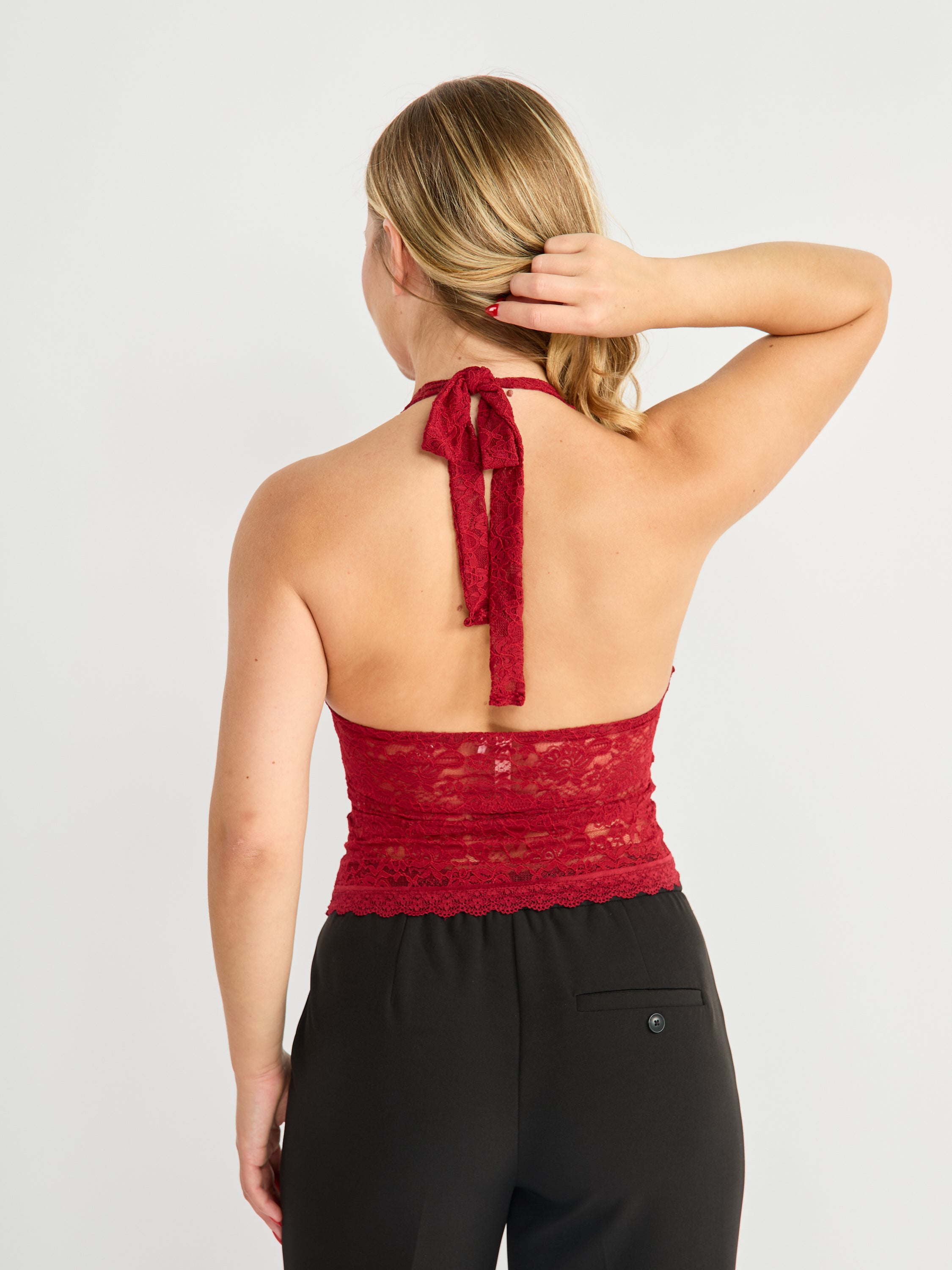 Lace Halter V-Neck Top