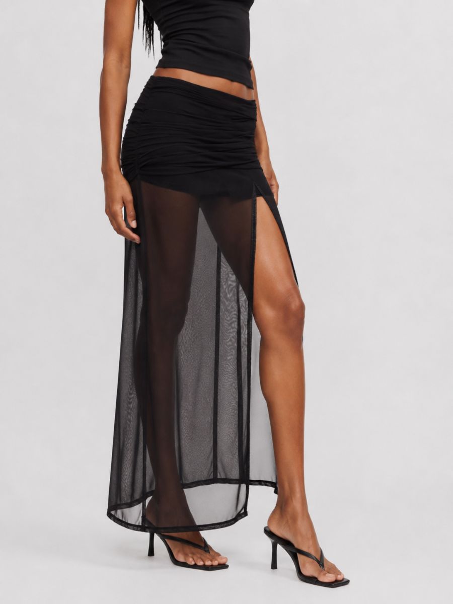 Mara Mesh Asymmetric Maxi Skirt
