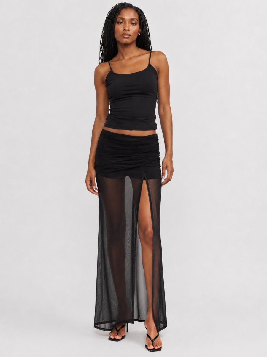 Mara Mesh Asymmetric Maxi Skirt