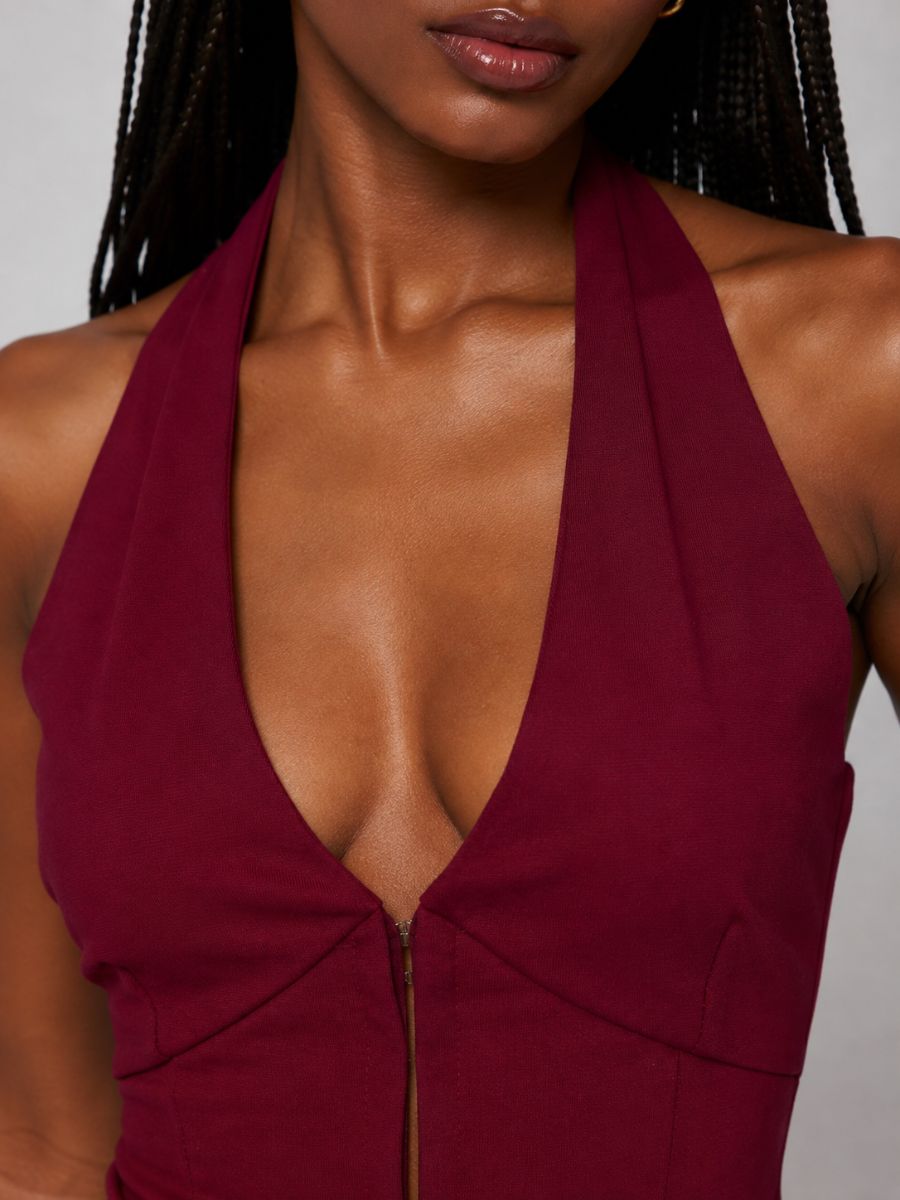 Pammie Ponte Front Hook Halter Top