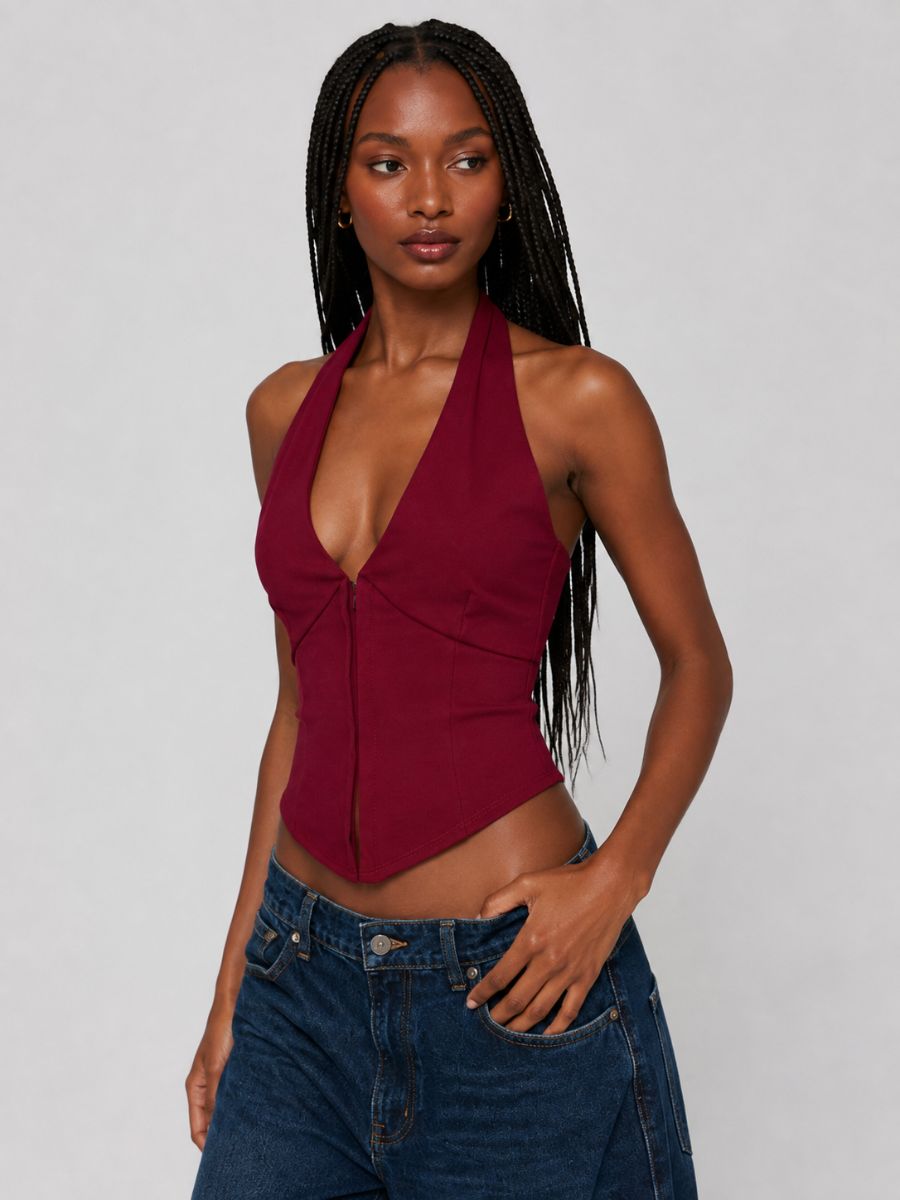 Pammie Ponte Front Hook Halter Top