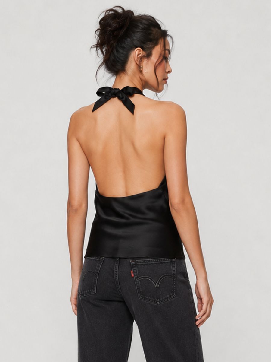 Marla Satin Sleeveless Halter Top