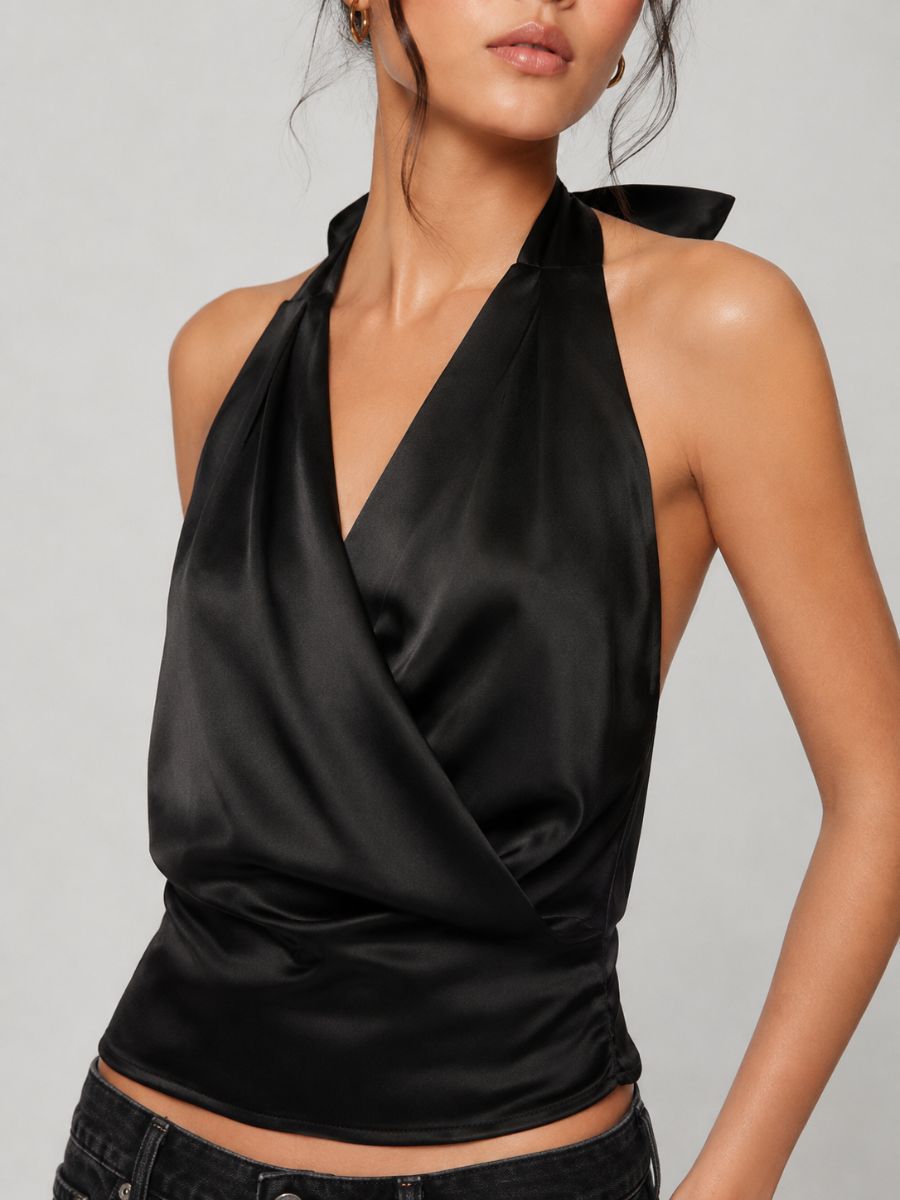 Marla Satin Sleeveless Halter Top