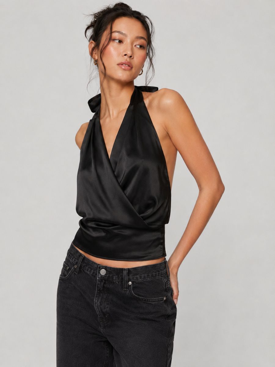 Marla Satin Sleeveless Halter Top