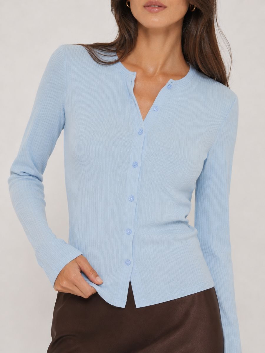 Maisie Pointelle Button Long Sleeve Knit Top