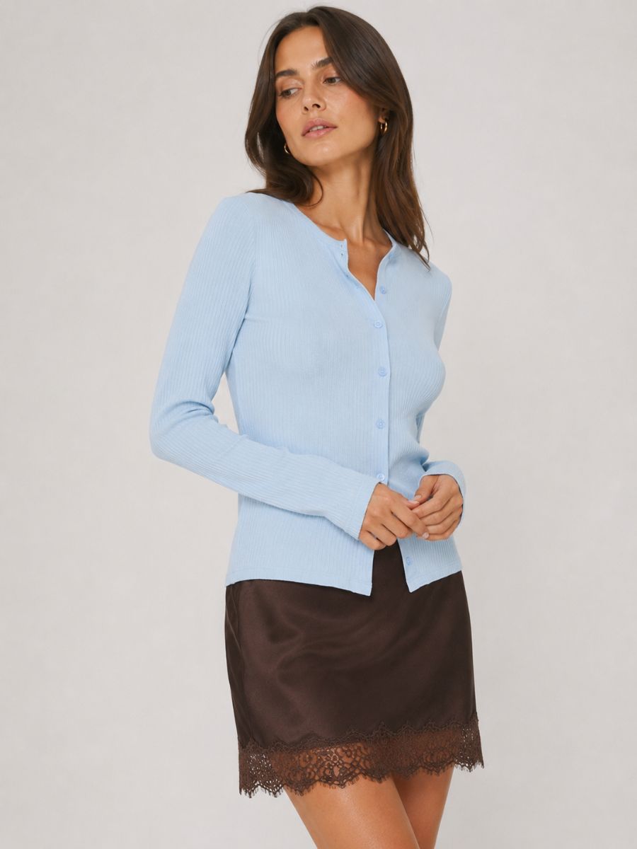 Maisie Pointelle Button Long Sleeve Knit Top