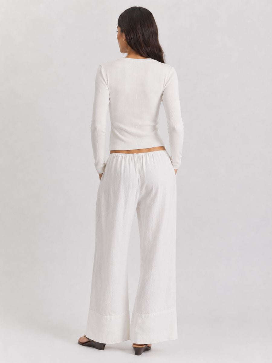 Maisie Pointelle Button Long Sleeve Knit Top