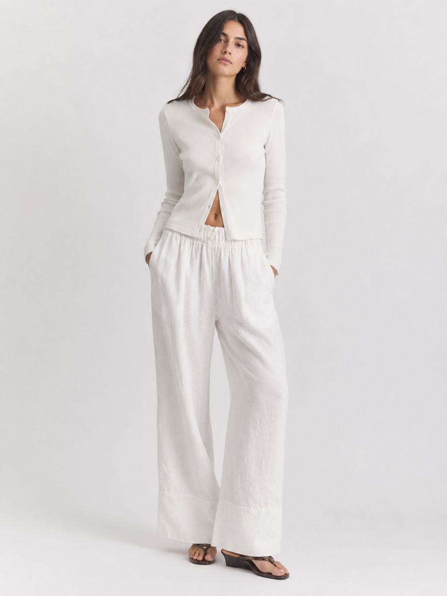 Maisie Pointelle Button Long Sleeve Knit Top