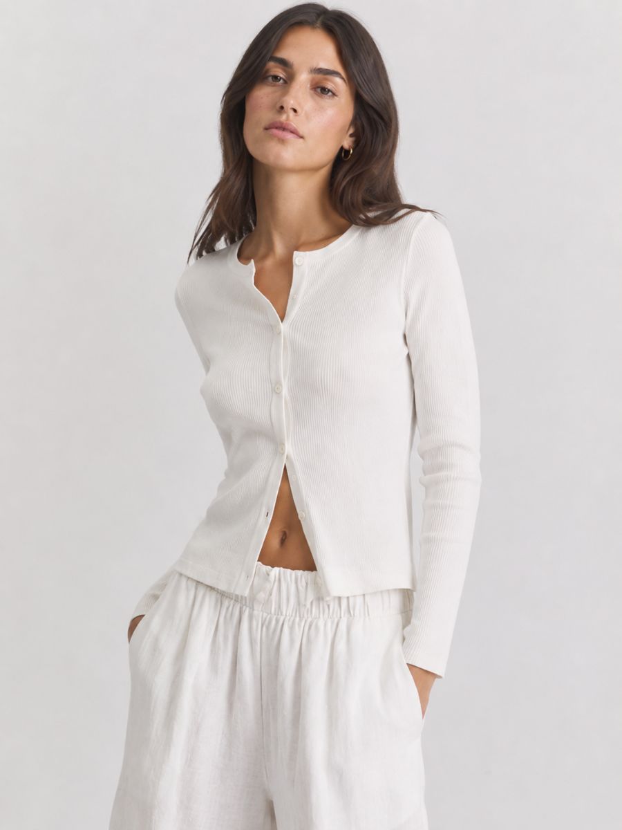 Maisie Pointelle Button Long Sleeve Knit Top