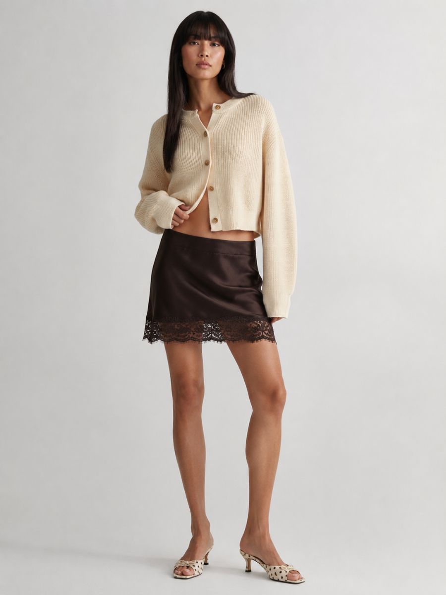 Levi Lace Trim Satin Mini Skirt
