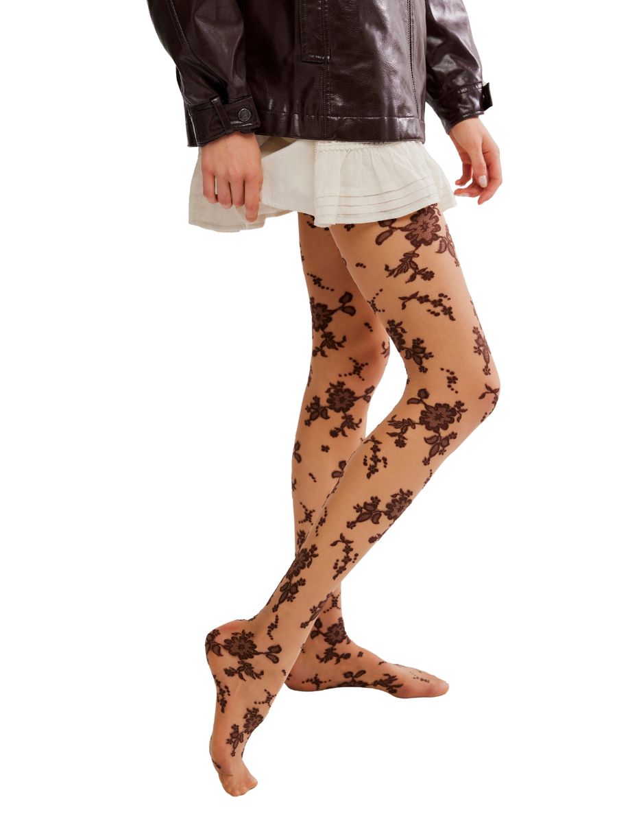 Free People Flocked Floral Tights