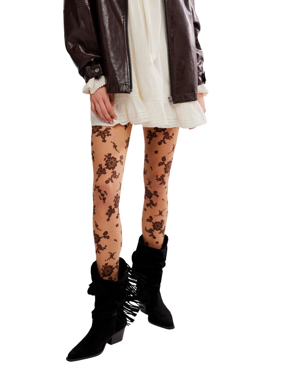 Free People Flocked Floral Tights