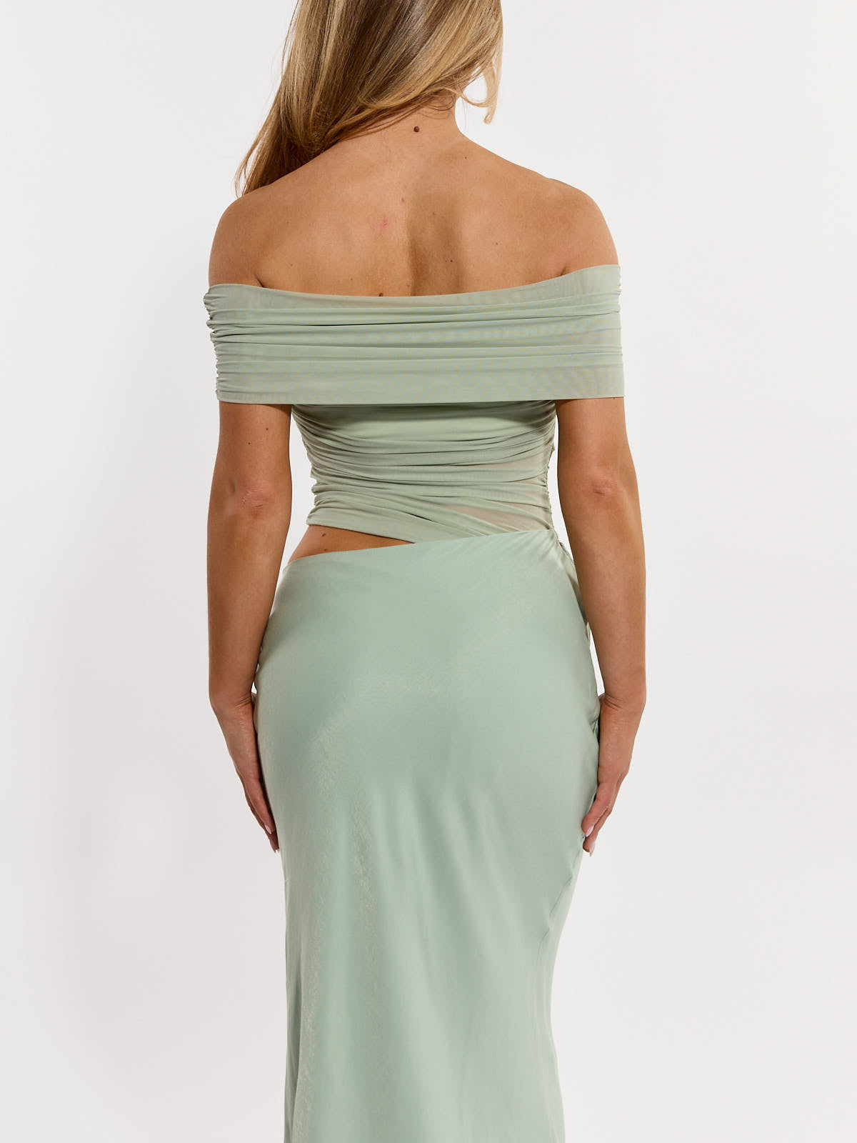 Secrets Off-the-Shoulder Midi Peep Dress